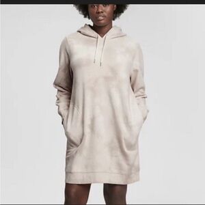 GAP Taupe Tie-Dye Hoodie Dress with Drawstring